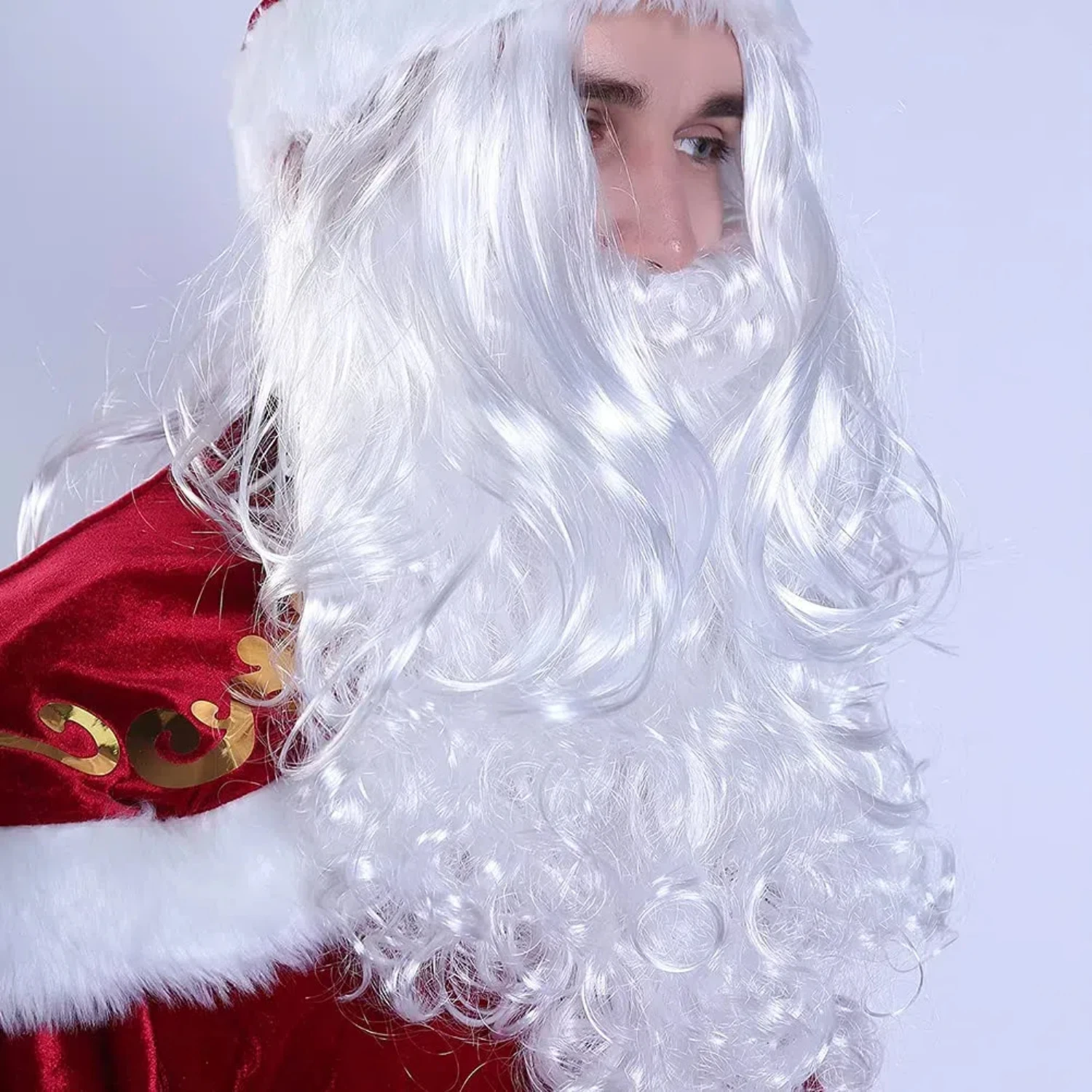 مجموعة واحدة من شعر مستعار ولحية سانتا كلوز، زي شعر مستعار لعيد الميلاد للحفلات التنكرية، شعر مستعار أبيض كوسبلاي شعر مستعار اصطناعي للهالوين #4