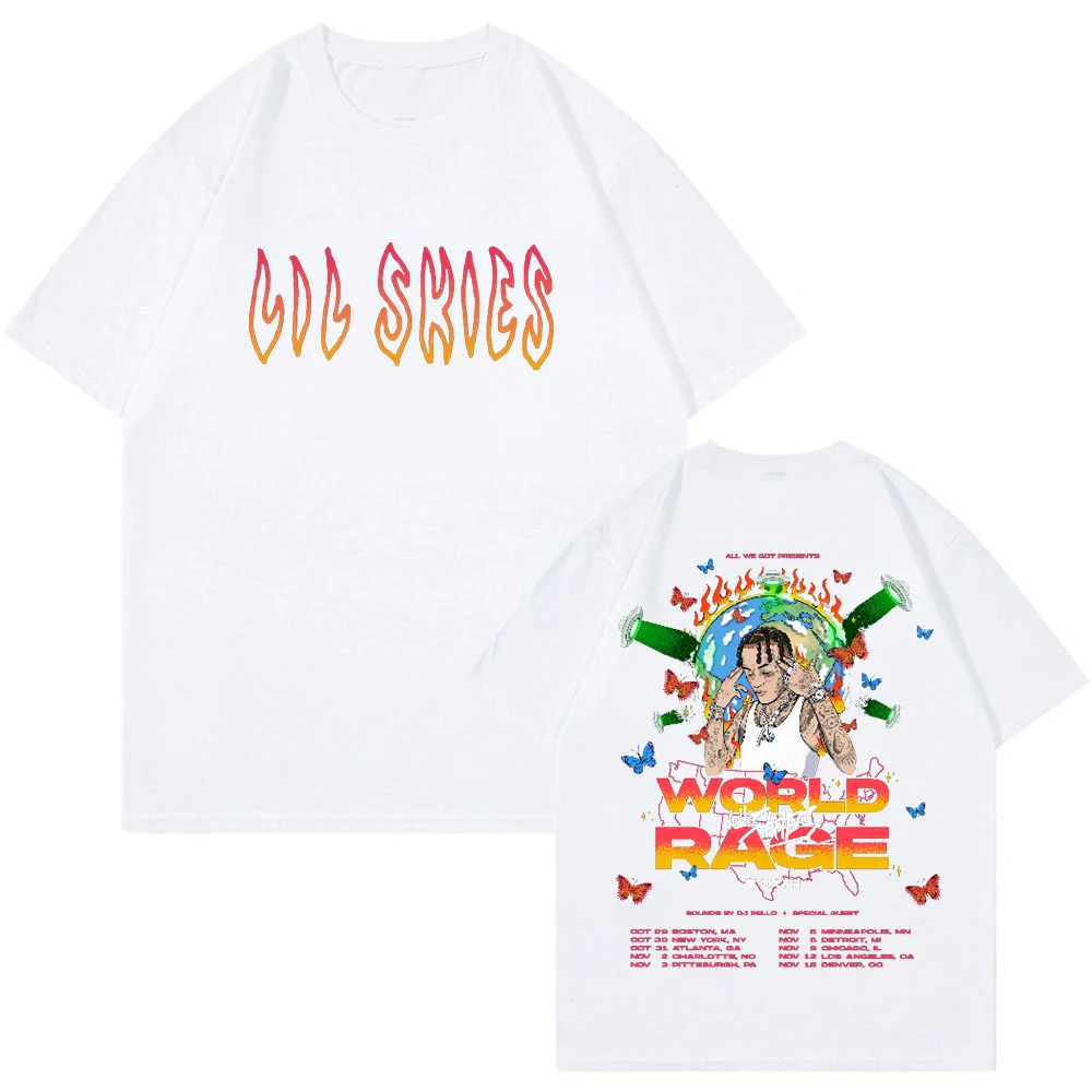 Lil Skies T-shirt 2023 World Rage Tour Merch Crewneck Short Sleeve Streetwear Men Women Tee Fashion Clothes