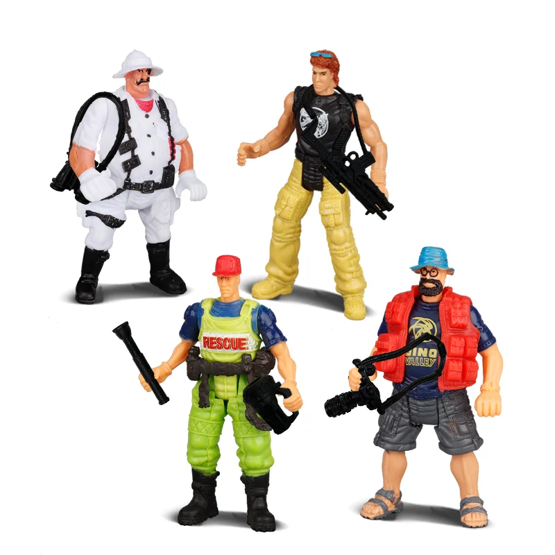 4Pcs 4inch Firemen Explorer Hunter Adventurer Police Men Soldier Action Figures Playset  Toy W/ Tools for Children Boy Kid Gift