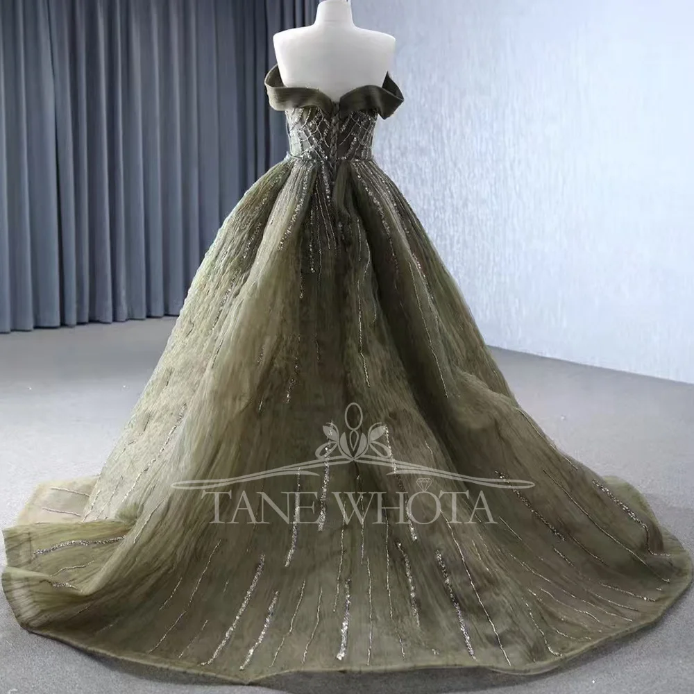 Off The Shoulder Beaded Evening Dress Sweetheart Lace Up Back Detachable Train Elegant Women's Formal Gown Abendkleider