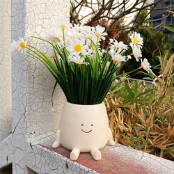 Smiling Face Flower Pot Resin Cute Plant Succulent Pots Creative Hanging Swing Chair Planter for Indoor Outdoor Plant