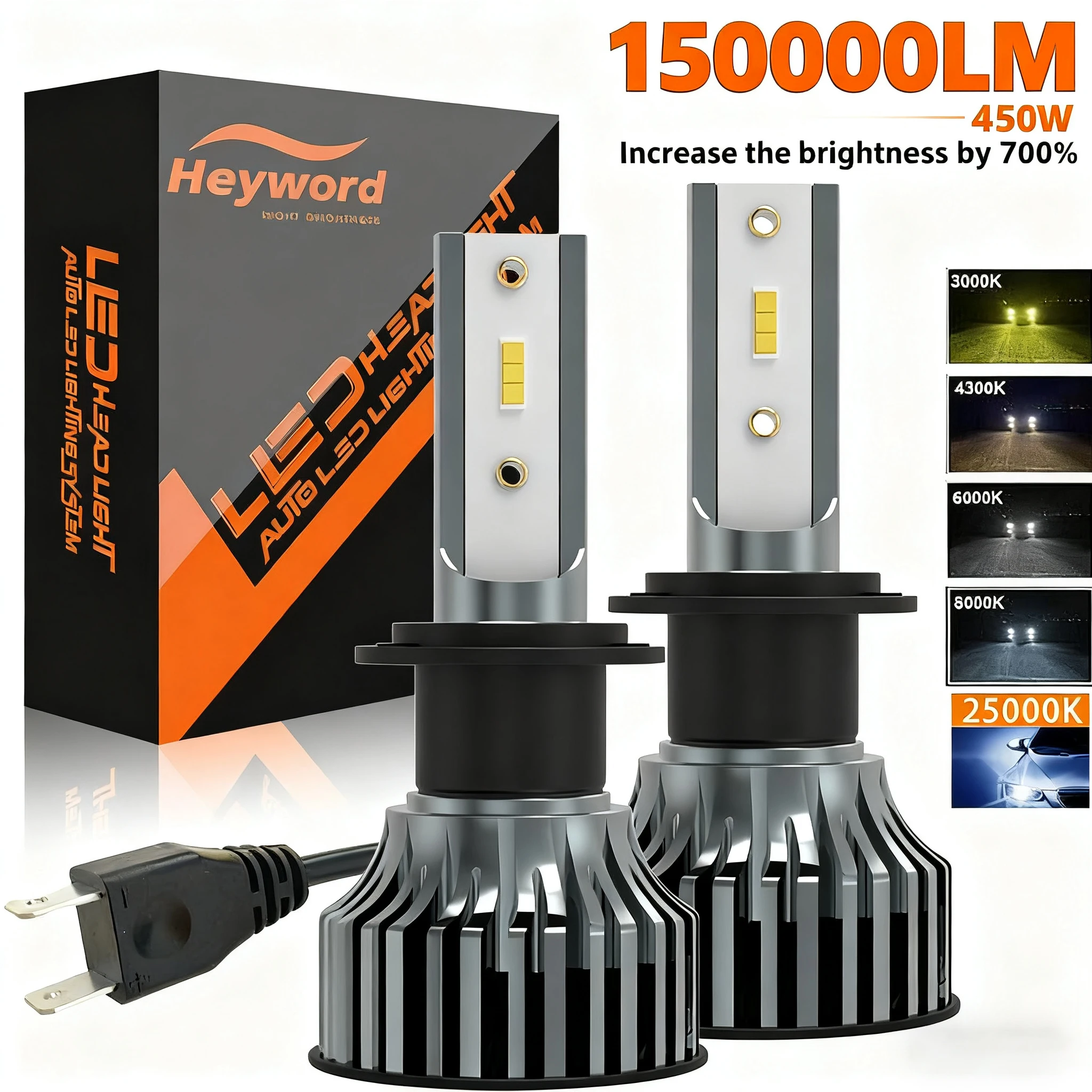 【customized】Heyword 26000lm 1860 CSP chip  4300k/6000k/8000k Car LED Headlight   h4 h7 h1 LED headlights 9005  h11 led light