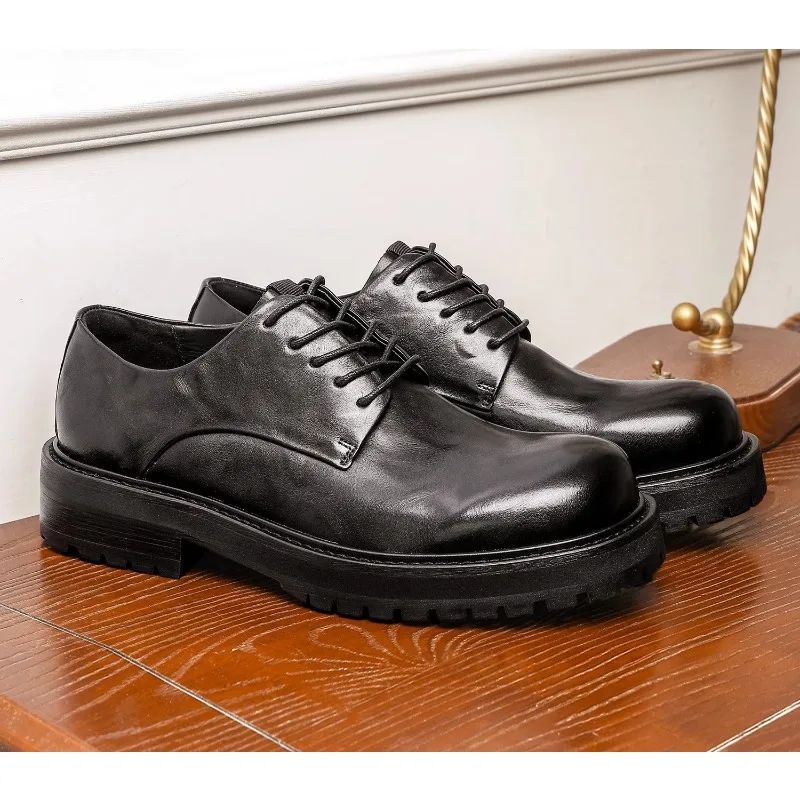 

Men Derby Shoes Genuine Leather Breathable Thick Sole Formal Business British Style Trendy Casual Shoes