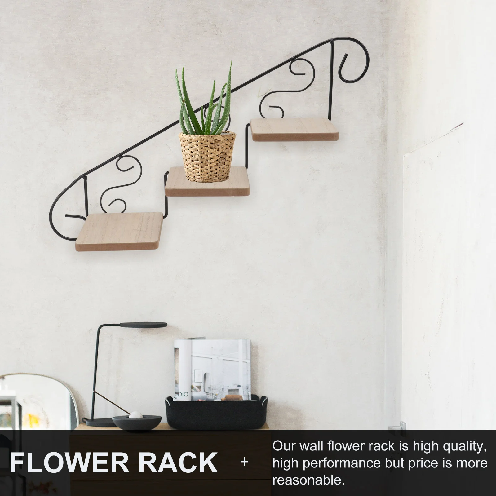 Wall Hanging Flower Stand Succulent Pot Holder Flowerpot Rack Wooden Stands Iron Decoration Office Rustic Shelves Pots