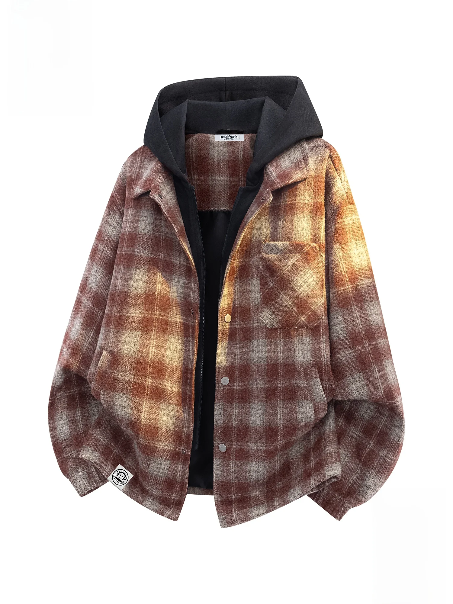 

Мужская куртка Paul Frank в стиле ретро, красная, в клетку, с капюшоном, весенняя, для пар, имитация двухслойности, повседневная, приталенная, на молнии