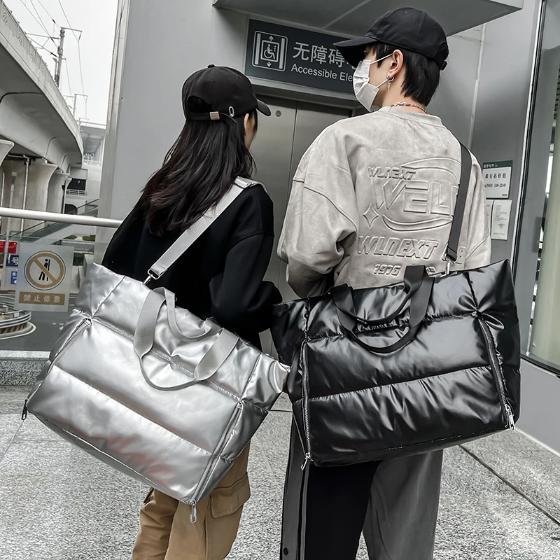 Oversize Casual Travel Bag For Women Waterproof Nylon Padded Tote Bag Quilted Cotton Space Handbag Messenger Fashion Couple Bag