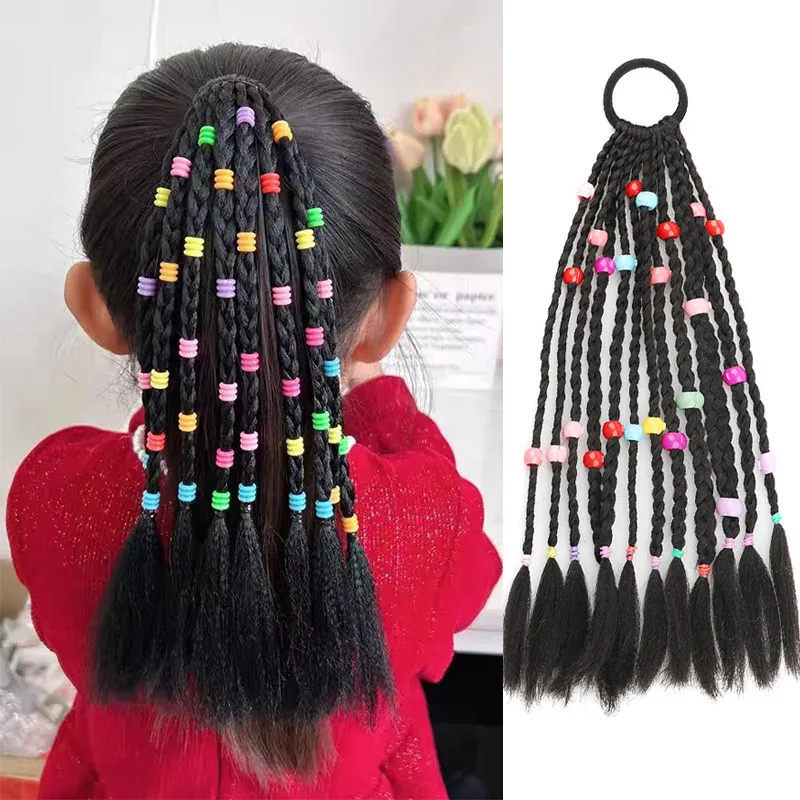 1PC New Lovely Girls Braided Wigs Ponytail Headbands Rubber Bands Hair Bands Headwear Kids Hair Accessories Hair Ornament