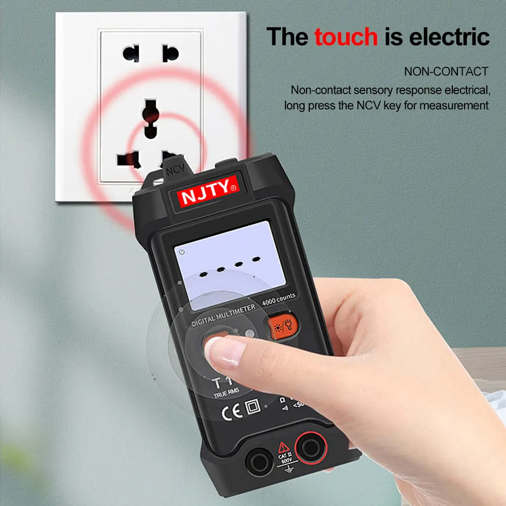 Mini Smart Digital Multimeter T1 Metro Auto Range TRMS 4000 Counts AC/DC Voltage Resistance NCV With Back+Flashlight Tester