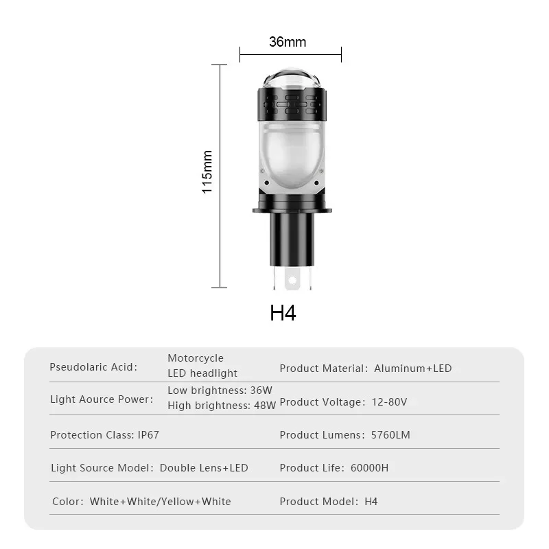 New H4 Moto Headlight LED Lens Mini Bi Led Projecto 20W Headlight Bulbs High Beam Low Beam Motorbike Turbo Lamps 12-60V 1/2Pcs