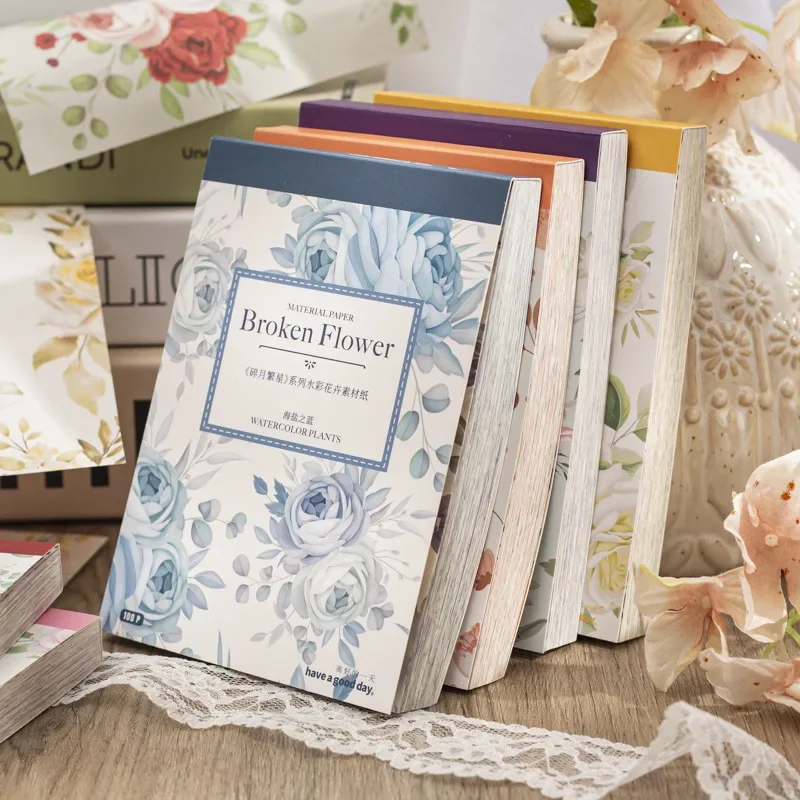 100 PCS Broken Moon & Stars Watercolor Paper - Art Quality Floral Series for Handbook, Scrapbooking & Decorative Crafts