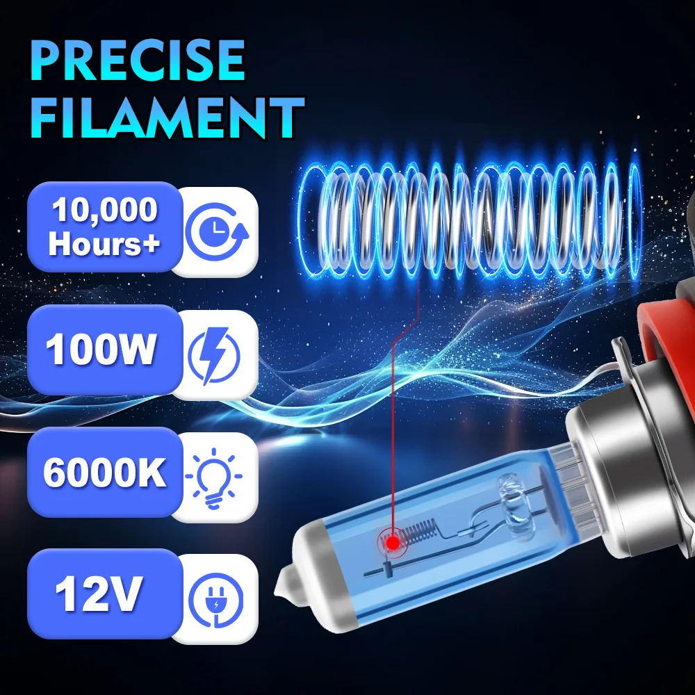 Super Heldere Halogeenlampen H1 H4 H7 H11 H9 9005 HB3 9006 HB4 9008 9012 100 W 6000 K Koplamp 12 V Mistlampen 880 5202 Rijden Lamp