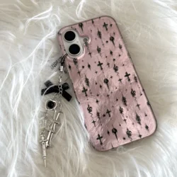 Creative Ripple Texture Pink Black Snake & Crossing Dangle Phone Case for iPhone 17 16 15 14 13 Pro Max Back Phone Cover Capa