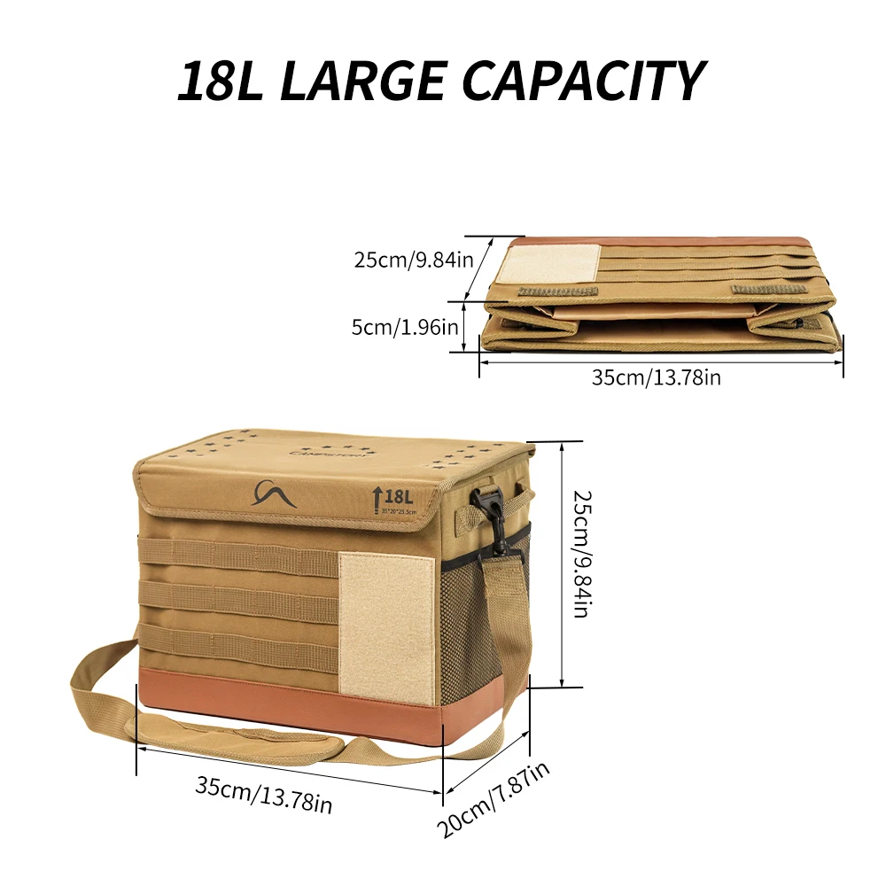18L Foldable Tactical Storage Box MOLLE Camping Gear Organizer with Divider and Shoulder Strap