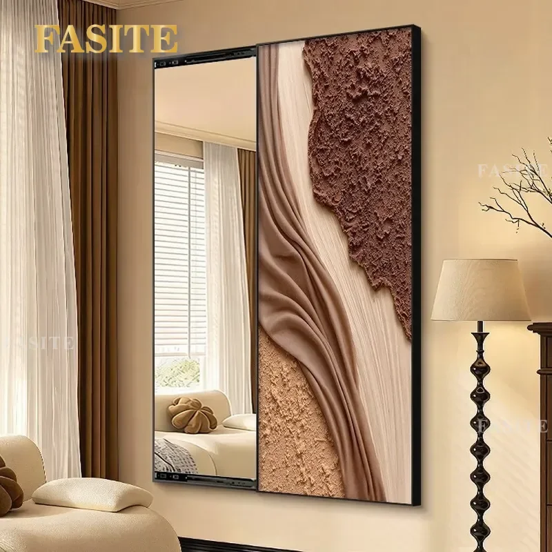 For Medieval Style Invisible Sliding Mirror Painting Full Length Wall Mounted Hidden Mirror Decorative Art for Porch Living