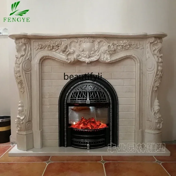 P Marble fireplace engraved American decorative cabinet fireplace rack Magnolia fireplace can be customized