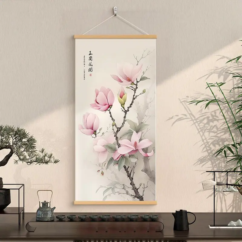 

Modern Chinese Peony Wall Painting Home Decor, Vertical Scroll Flowers Blooming for Hotel Corridor Tea House, Minimalist Ink Art
