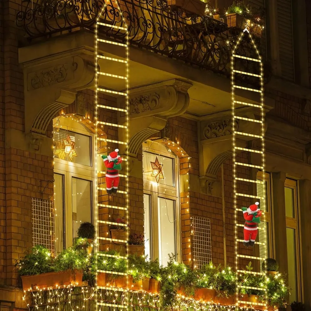 Decoración navideña 2025, escalera de escalada de Papá Noel, decoración de habitación, hogar, jardín al aire libre, adorno de árbol de Navidad, regalo LED
