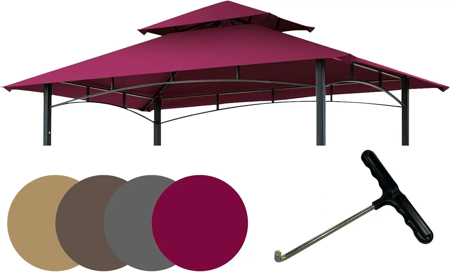 

8'x5' Grill Gazebo Canopy Cover - Waterproof Replacement Top with T-Hook,Burgundy