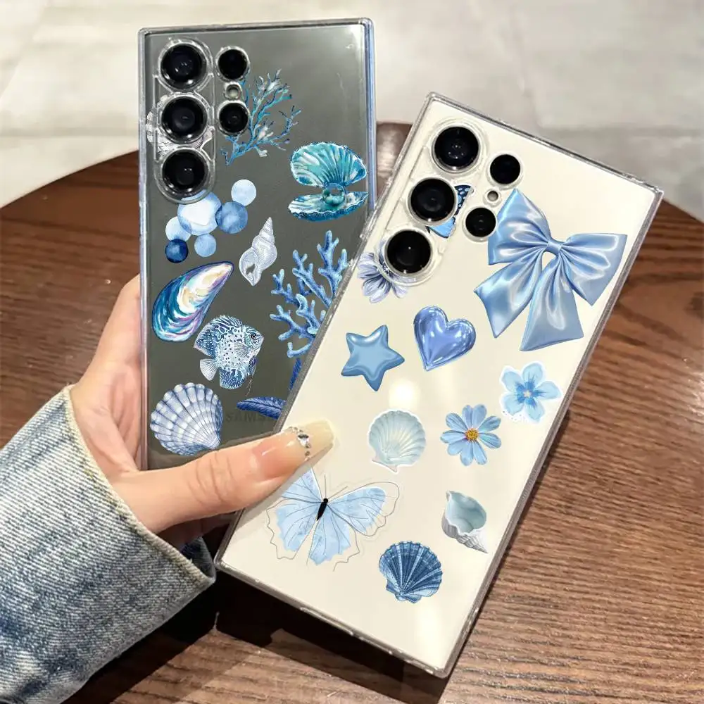 

Marine element print Phone Case For SamsungS25,24,21,22,23,30,Ultra,20,Plus,Fe,Lite,Note,10,9,5G Transparent Cover
