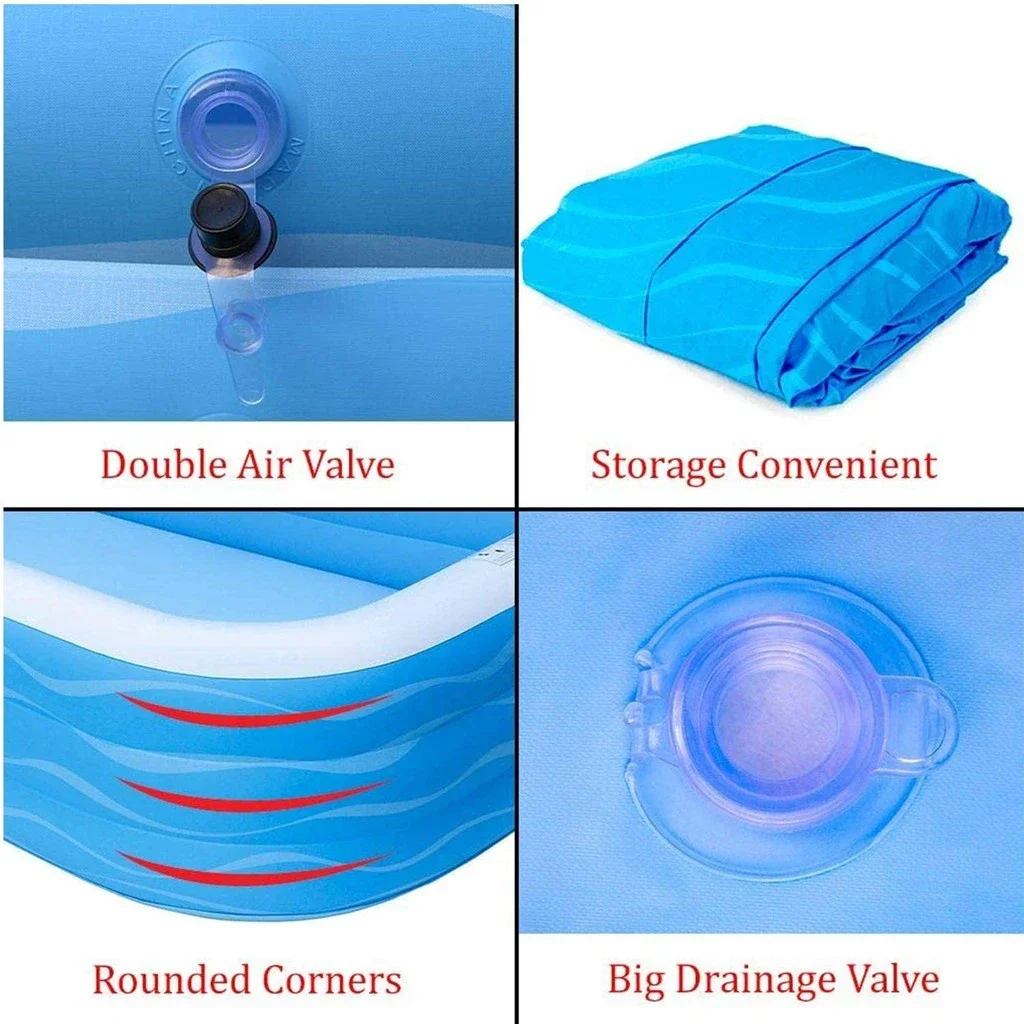 Goture 2.1M 2.6M 3.05M Outdoor Portable Inflatable Swimming Pool for Kids Adlut Family Size Thickened with Air Pump Tool