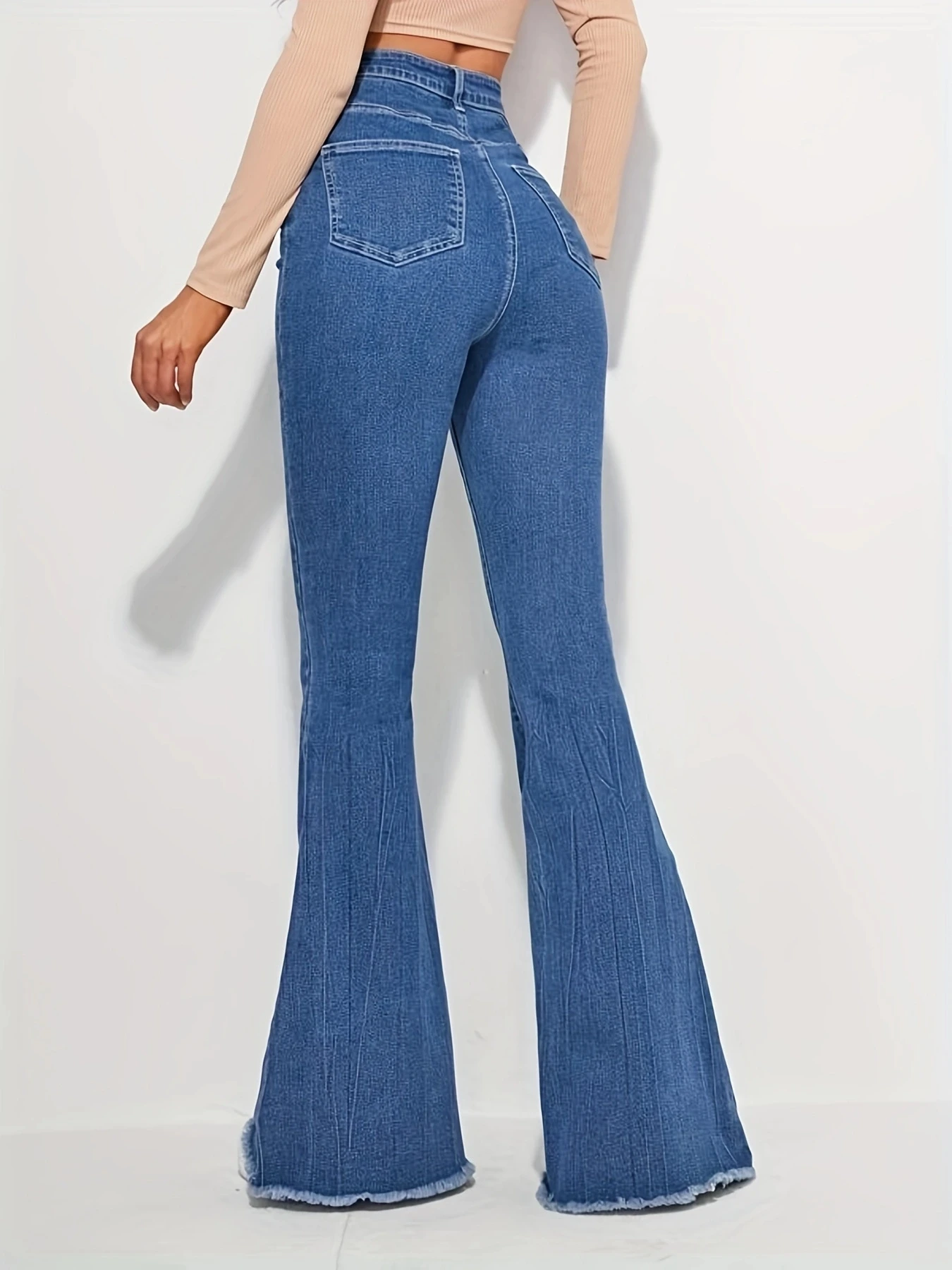 High waist flared Jeans women\'s summer 2023 new retro blue slim fit thin flared pants loose