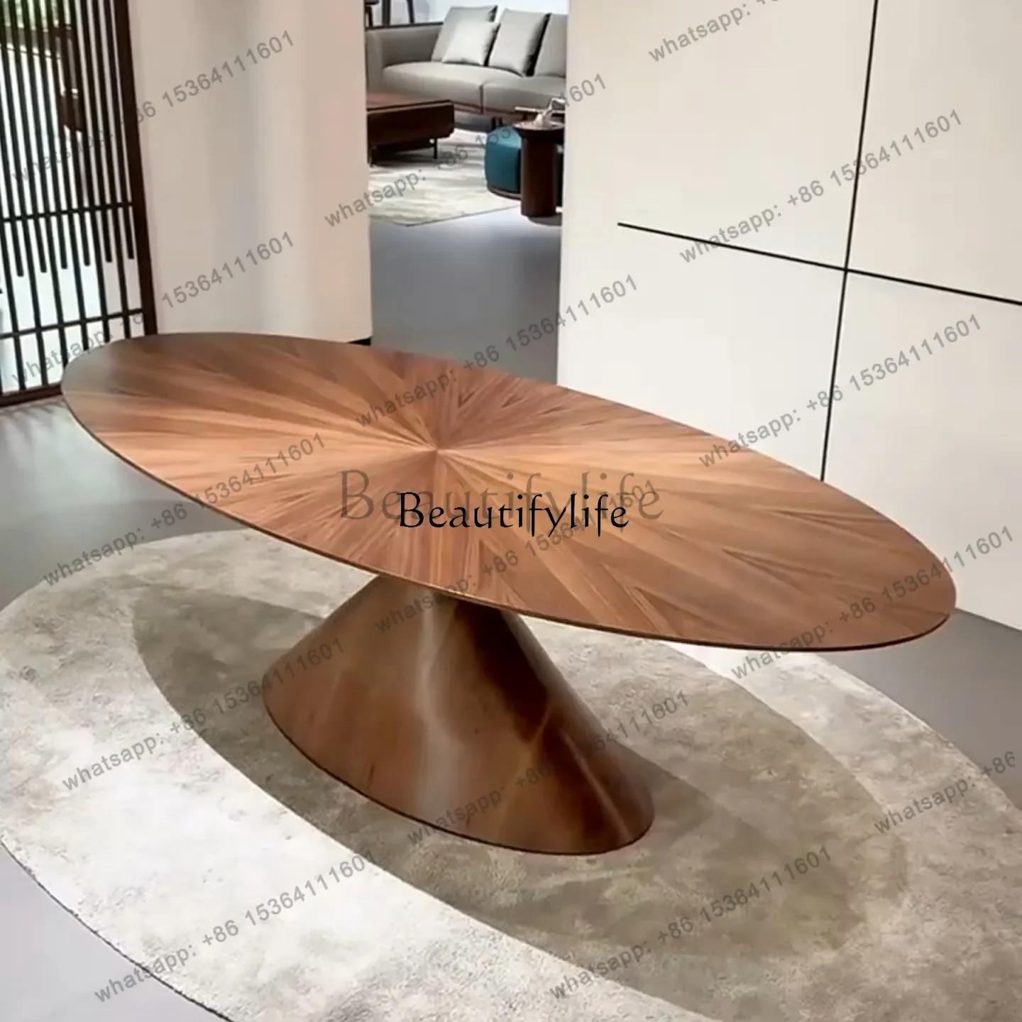 

ls 18Итальянский минималистичный обеденный стол из североамериканского черного ореха, креативный овальный обеденный стол из цельного дерева