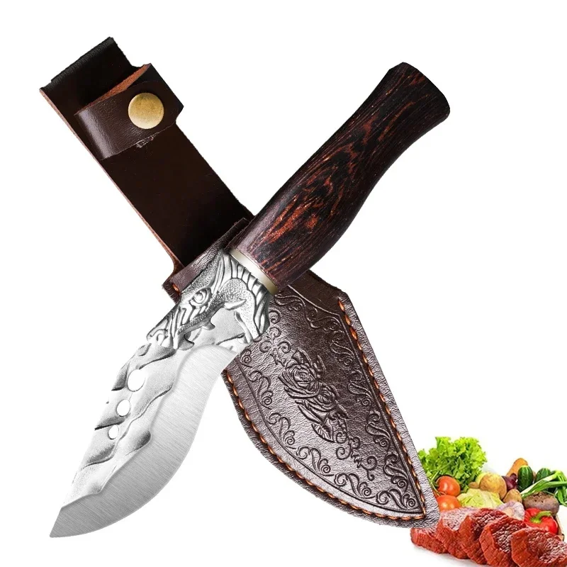 Forged Boning Knife Stainless Steel High Hardness Small Meat Cutting Knife Engraved Dragon Handle Pocket Knife