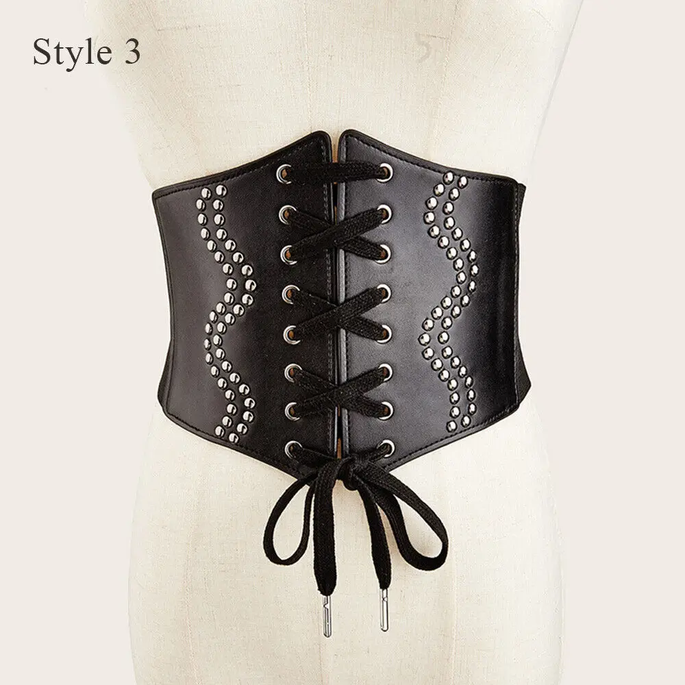 Women Lady Tied PU Leather Corset Waist Wide Belt Cincher Elastic Stretchy Band