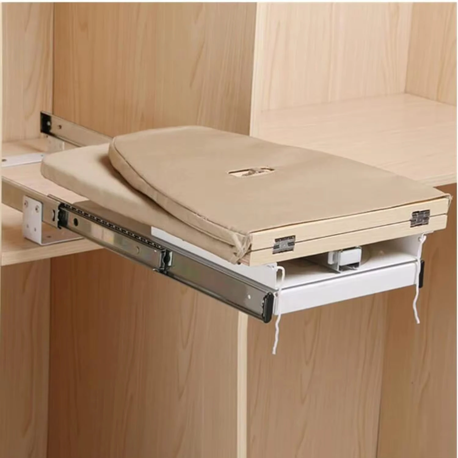 

New Ironing Boards Wooden Folding Ironing Board Rotatable 90° Drawer Ironing Platform with Heat-Resistant Cover Space Saving