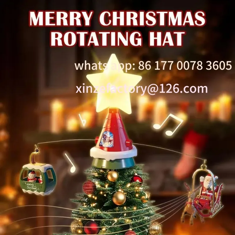 

Customizable Christmas Tree Top Hat Rotating sled With Music& Light(TYPE-C)New Year Xmas tree Santa Claus decor kids/adult Gift