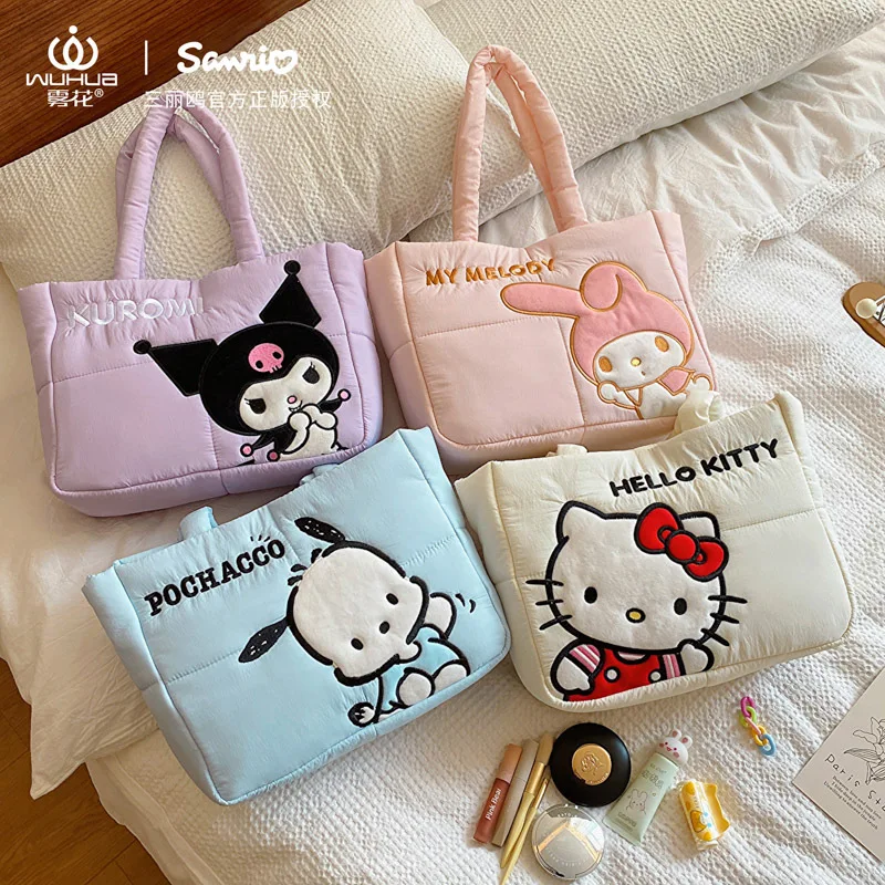 

Новая портативная сумка-тоут Sanrio из пуховой ткани, милая, вместительная, для поездок на работу и шопинга, женская сумка для мам, моющаяся.