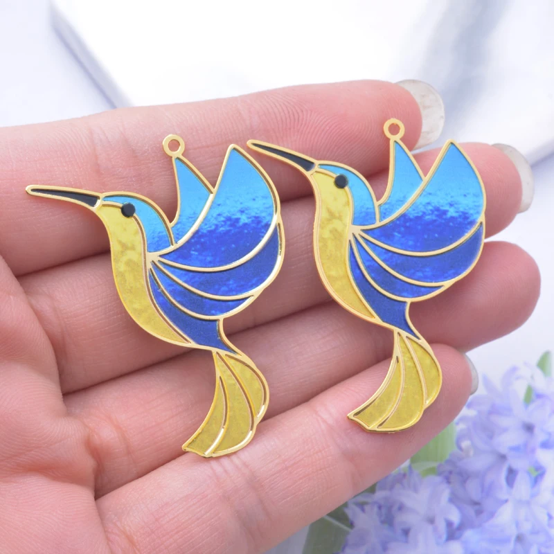 6 Stück AD3349 Neues Design Messing Vergoldete Bunte Kolibri-Anhänger Bemalte Niedliche Tieranhänger Schmuck Ohrring-Zubehör – Detail 8