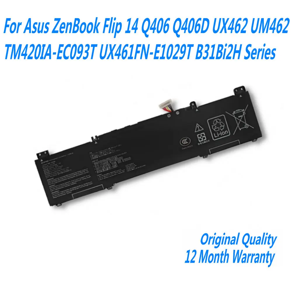 

New B31N1822 Laptop Battery For Asus ZenBook Flip 14 Q406 Q406D UX462 UM462 TM420IA-EC093T UX461FN-E1029T B31Bi2H Series