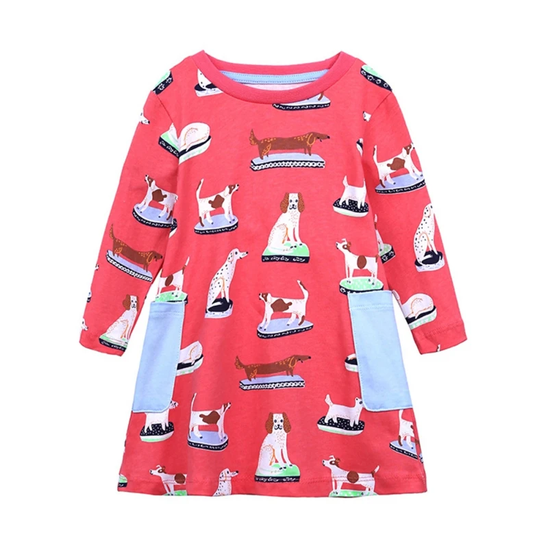 

Spring Autumn Children's Skirt Girl's Dog Printed A-line Skirt Casual Cute Kids Long Sleeve Dress Clothing For 1-7Y