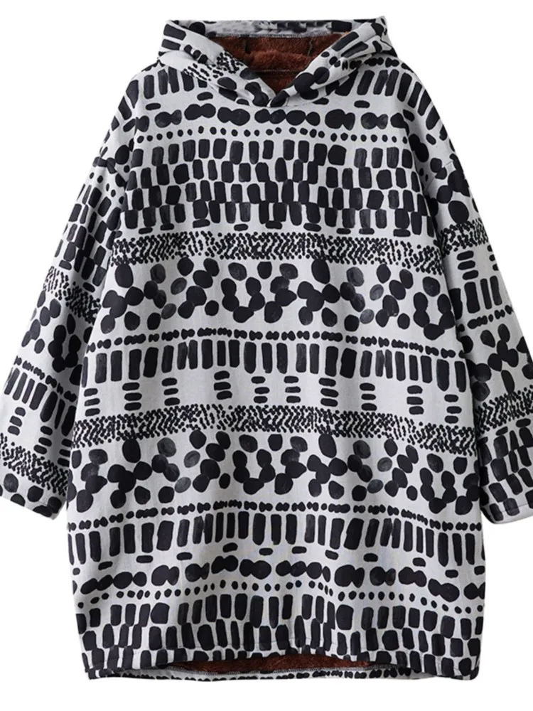 Surdimensionné automne hiver à capuche en peluche sweat femmes imprimé fleuri mode lâche dames sweats décontracté femme sweat