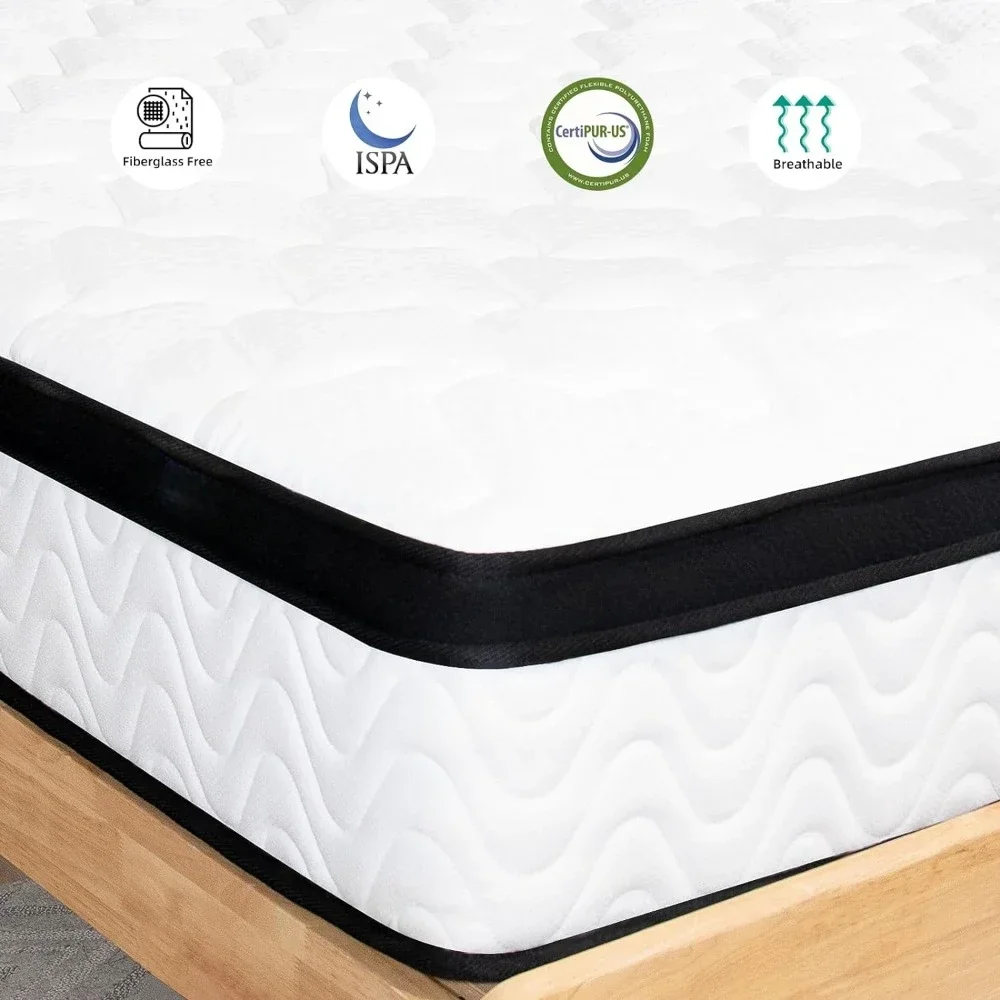 12Inch Queen Size Mattresses, Medium Firm Memory Foam and Individual Pocket Springs, Medium Firm, Breathable, Queen Mattresses