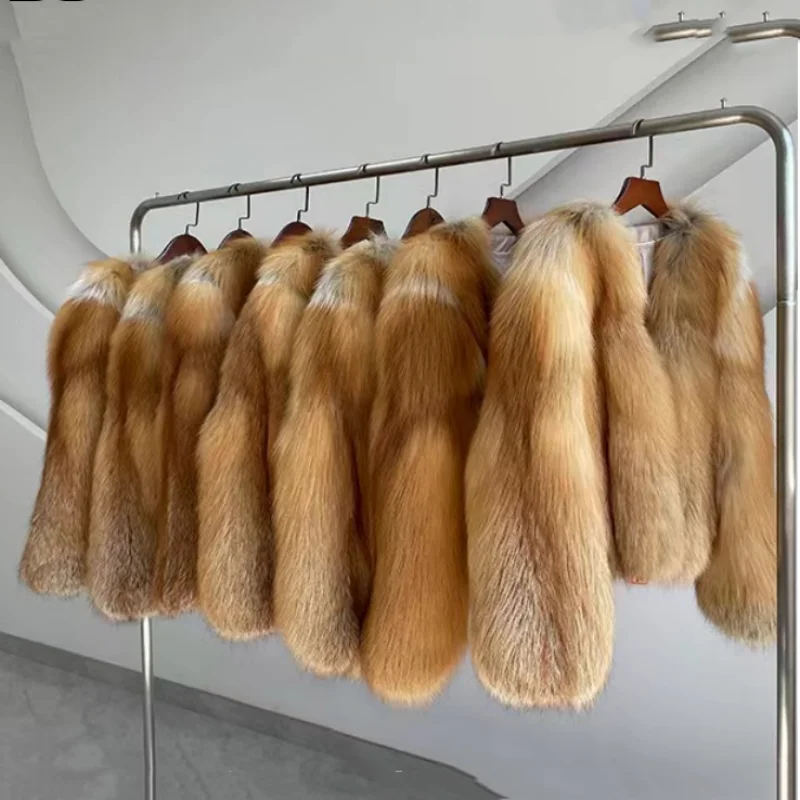 2024 Fashion Fox Fur Woman Clothing Real Natural Red Fox Fur Coat Fox Whole Skin Fur Winter Thick Soft Warm Fox Fur Jacket