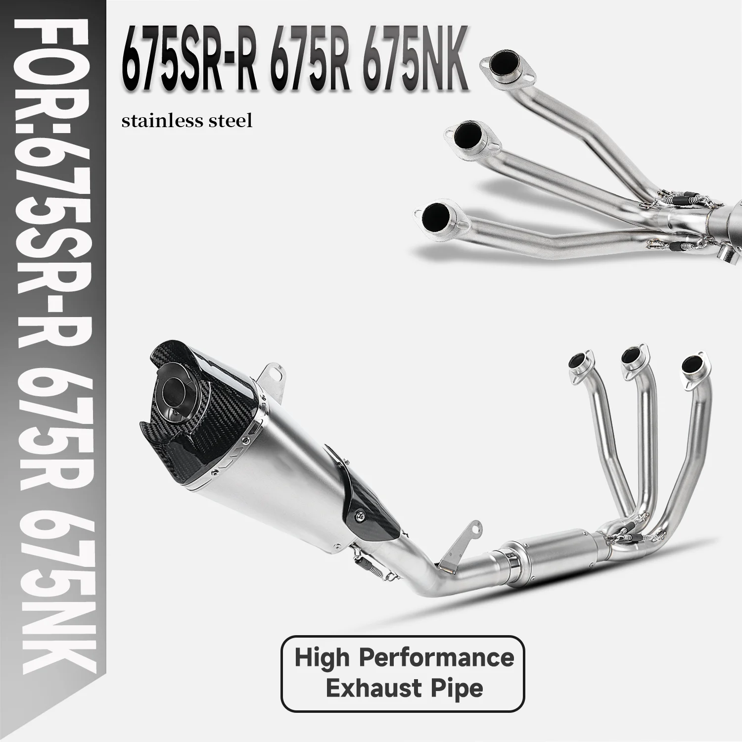 

CF 675SR-R 675NK Motorcycle Full System Exhaust Stainless Steel Front Exhaust with AT2 Carbon Tip Muffler For 675SR 675R 675NK