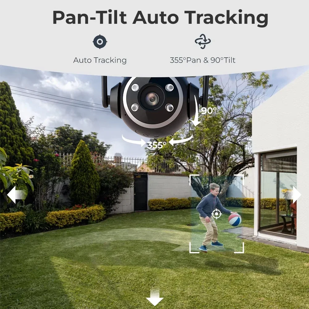 5MP WiFi PTZ Security Camera Outdoor 2.7-13.5mm 5X Optical Zoom Wireless IP Cameras Humanoid Tracking Color Night Surveillance