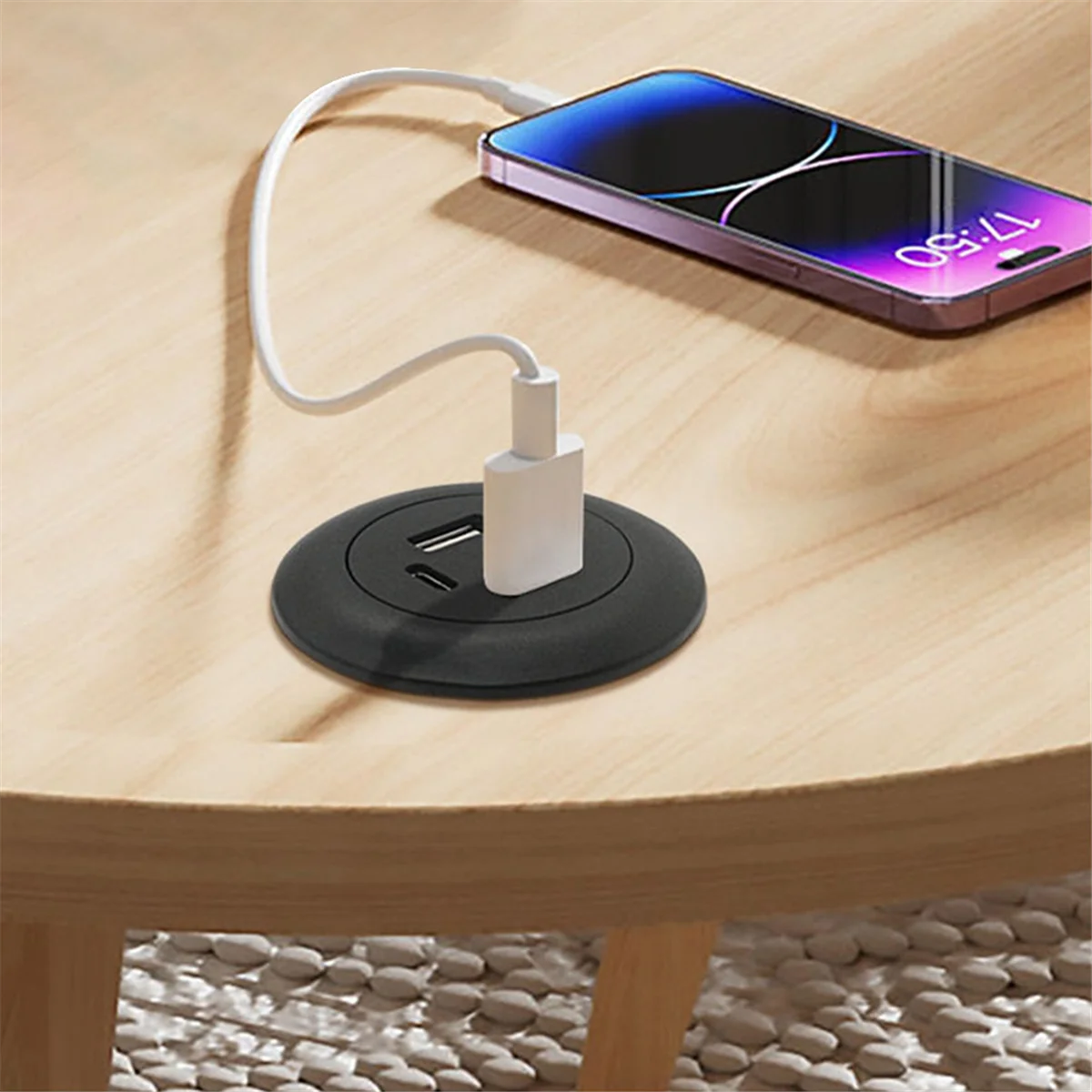 AA98 Desktop Hole Embedded USB Hub Type-C USB Charger Splitter