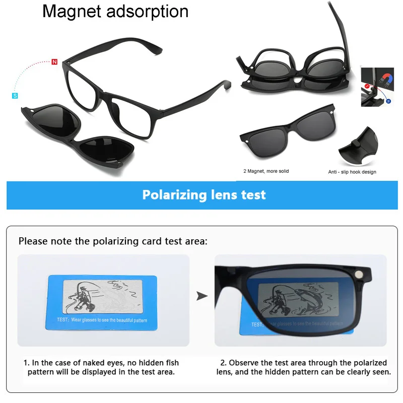 Gafas de sol magnéticas y ópticas polarizadas para hombre y mujer, lentes de sol con Clip magnético, 6 en 1