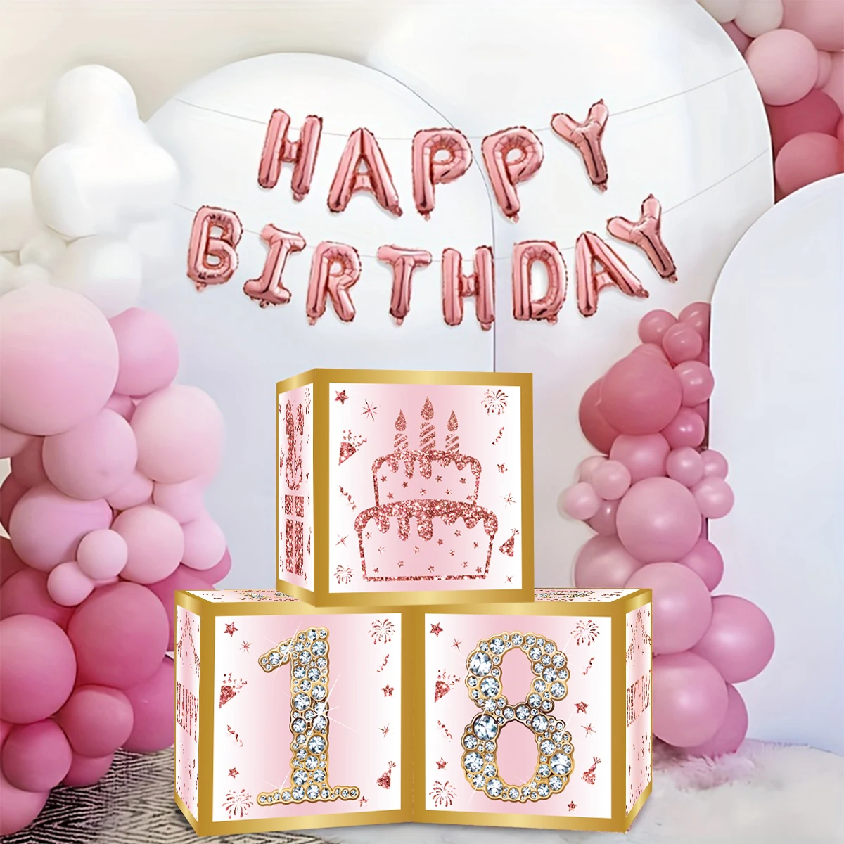 Pink Gold Birthday Number Paper Boxes 18 30 40 50 60 70 75 80 Year Old Birthday Party Decoration Adult Birthday Party Supplies