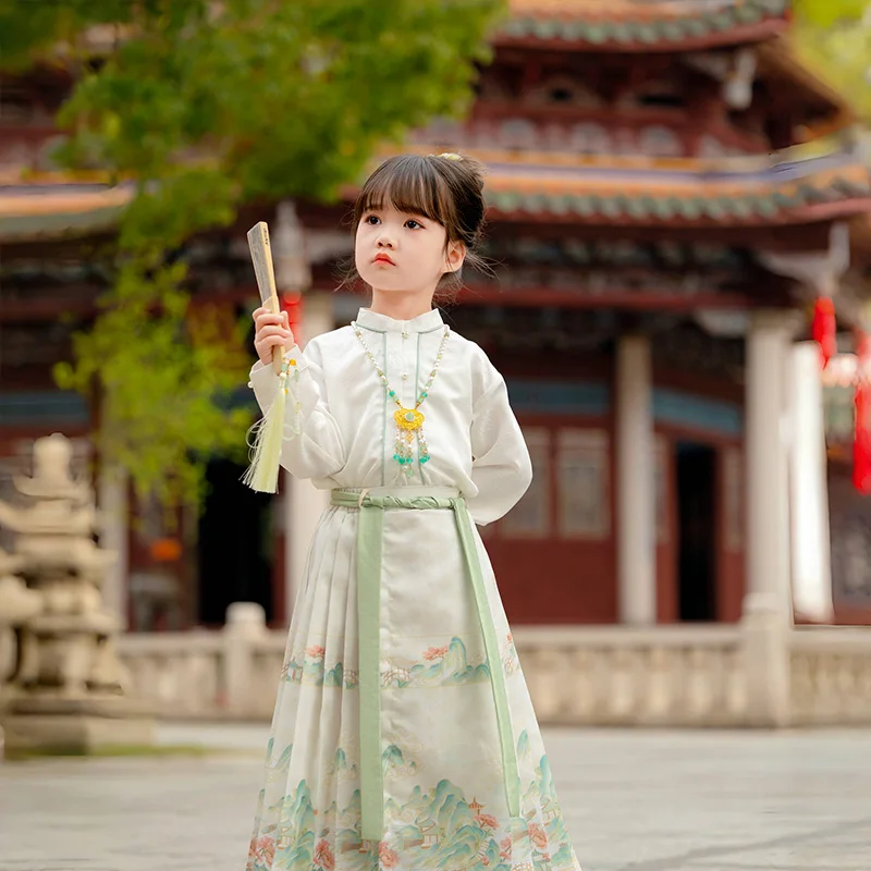 طقم تنورة وجه حصان Hanfu للفتيات ، إميل فائق للأطفال ، ملابس الفتيات الصغيرات ، الربيع والخريف ، جديد ،