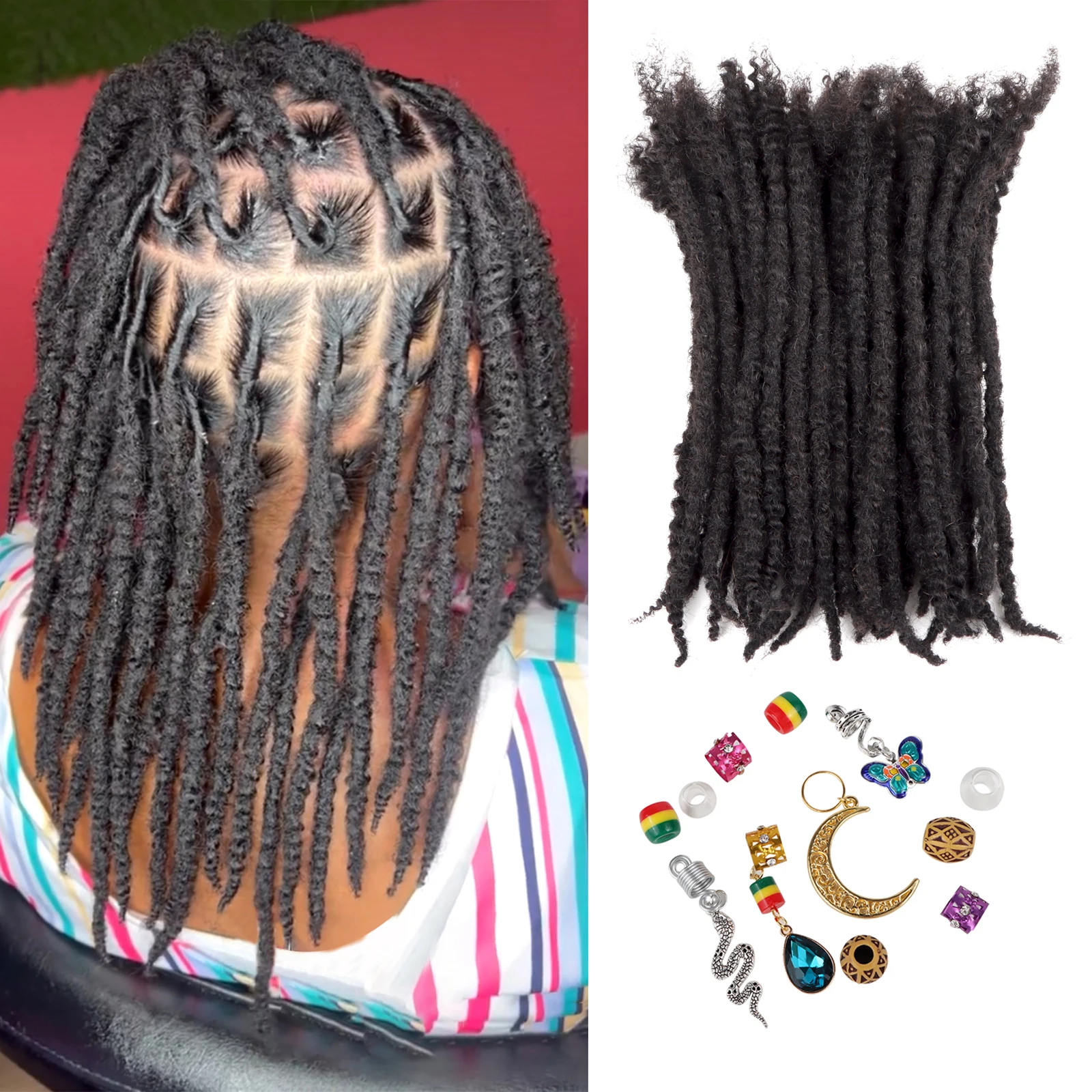 ส่วนขยายของ dreadlock ล็อกส์ส่วนขยายเส้นผมมนุษย์, ต่อผมจริง, Afro kinkys เส้นผมมนุษย์จำนวนมาก, พื้นผิว locs 70เส้น