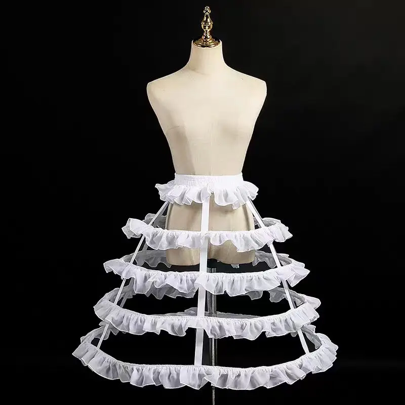 Women Girls Lolita Hollow Lotus Leaf Lace Bird Cage Fish Bone Skirt Cosplay Dress Skirt Petticoat Bride Wedding Dress Lining