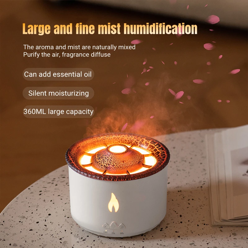 Office Home Desktop Air Humidifier Electric Aroma Essential Oil Diffuser with Flame Lamp Volcano Eruption Fragrance Machine