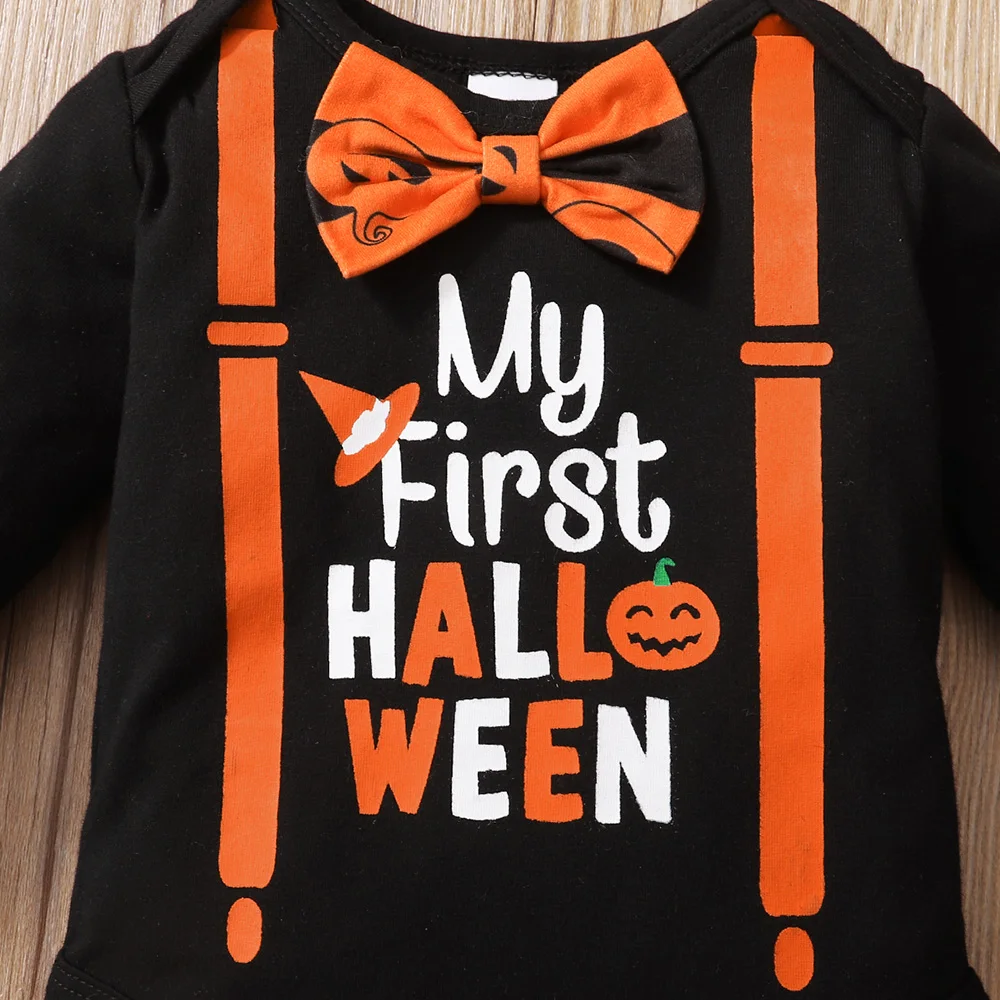 LAPA Autumn 0-12M Halloween Babies Suit Newborn Boys Girls Bodysuit+Pants+Hat 3Pcs Baby Boy Romper Funny Pumpkin Printed Costume