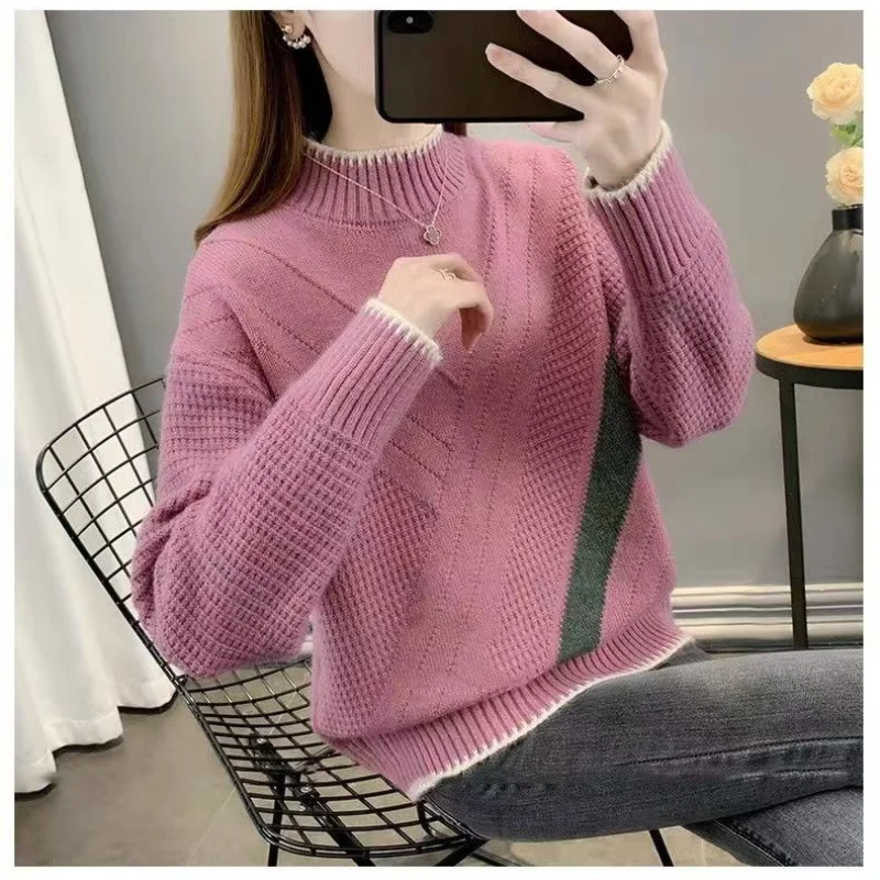 Women's 2023 Autumn/Winter New Warm Loose Inner Layup Bottom Sweater with Thickened Half High Neck Pullover Top