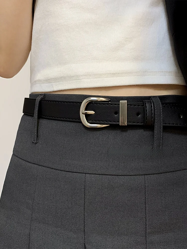 Black Denim Belt Women's Style Silver Buckle Decoration Simple Match New Model Waist Belt Ladies Fashion Accessory