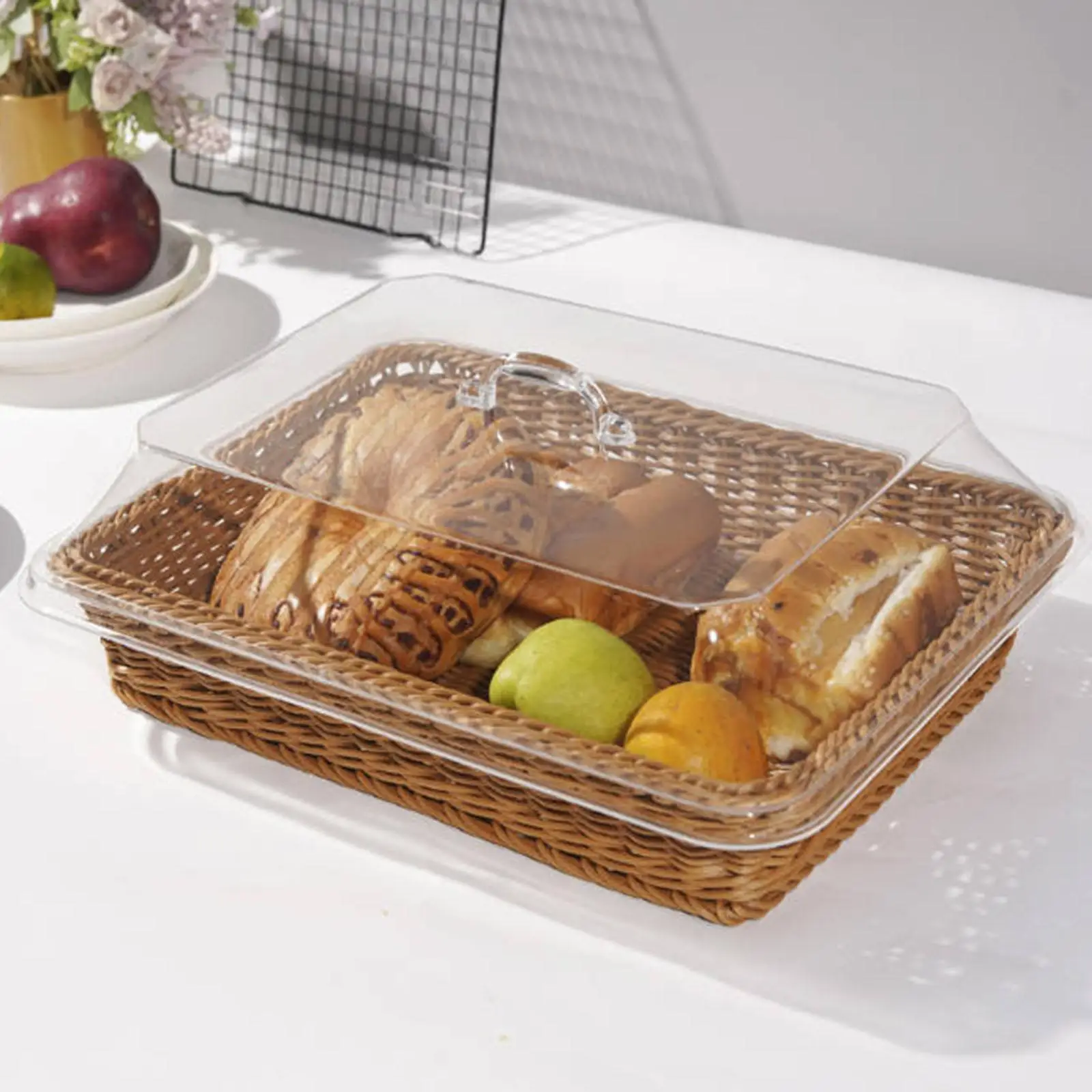 

Bread Basket Rectangle Imitation Rattan Basket Food Basket Fruit Basket for Tabletop Coffee Shop Dining Room Camping Restaurant